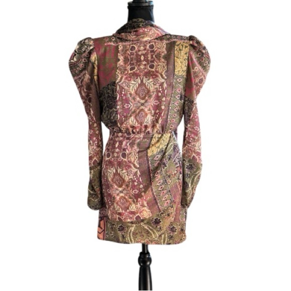 Bronx & Banco XS Patchwork Paisley Puff Sleeve Tie Back Dress Statement Luxury - Picture 3 of 5